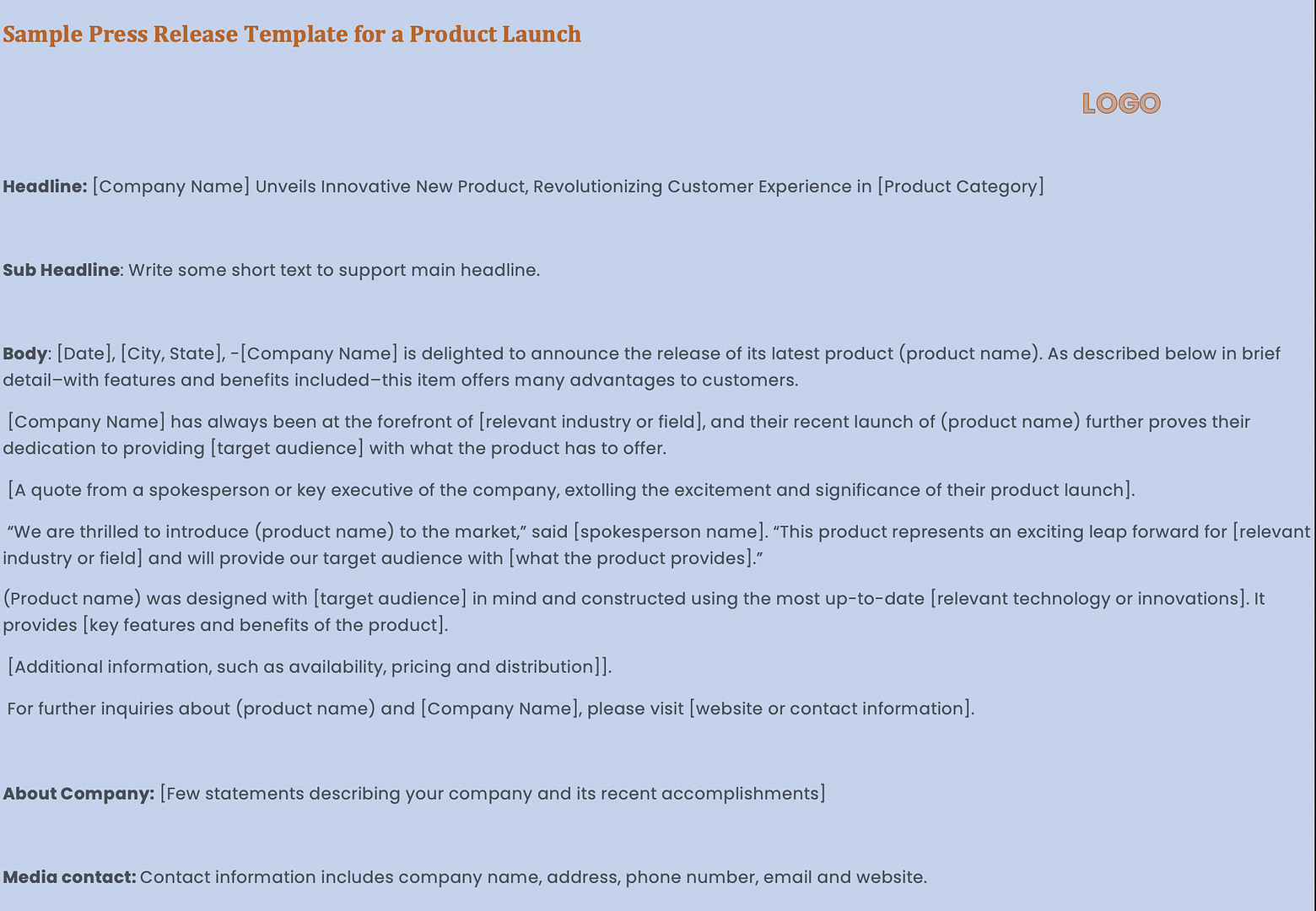 Press Release Template Product Launch