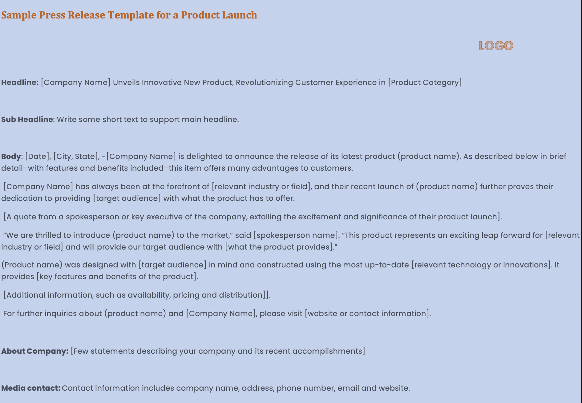 Press Release Template Product Launch